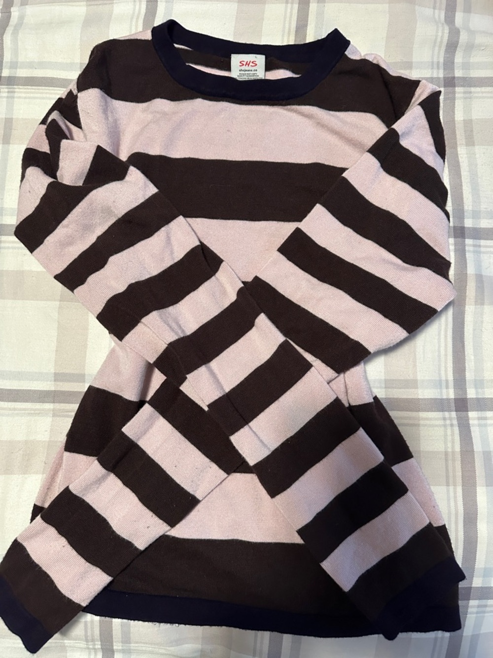 Vintage Striped Crewneck Sweater in Brown and Light Pink
